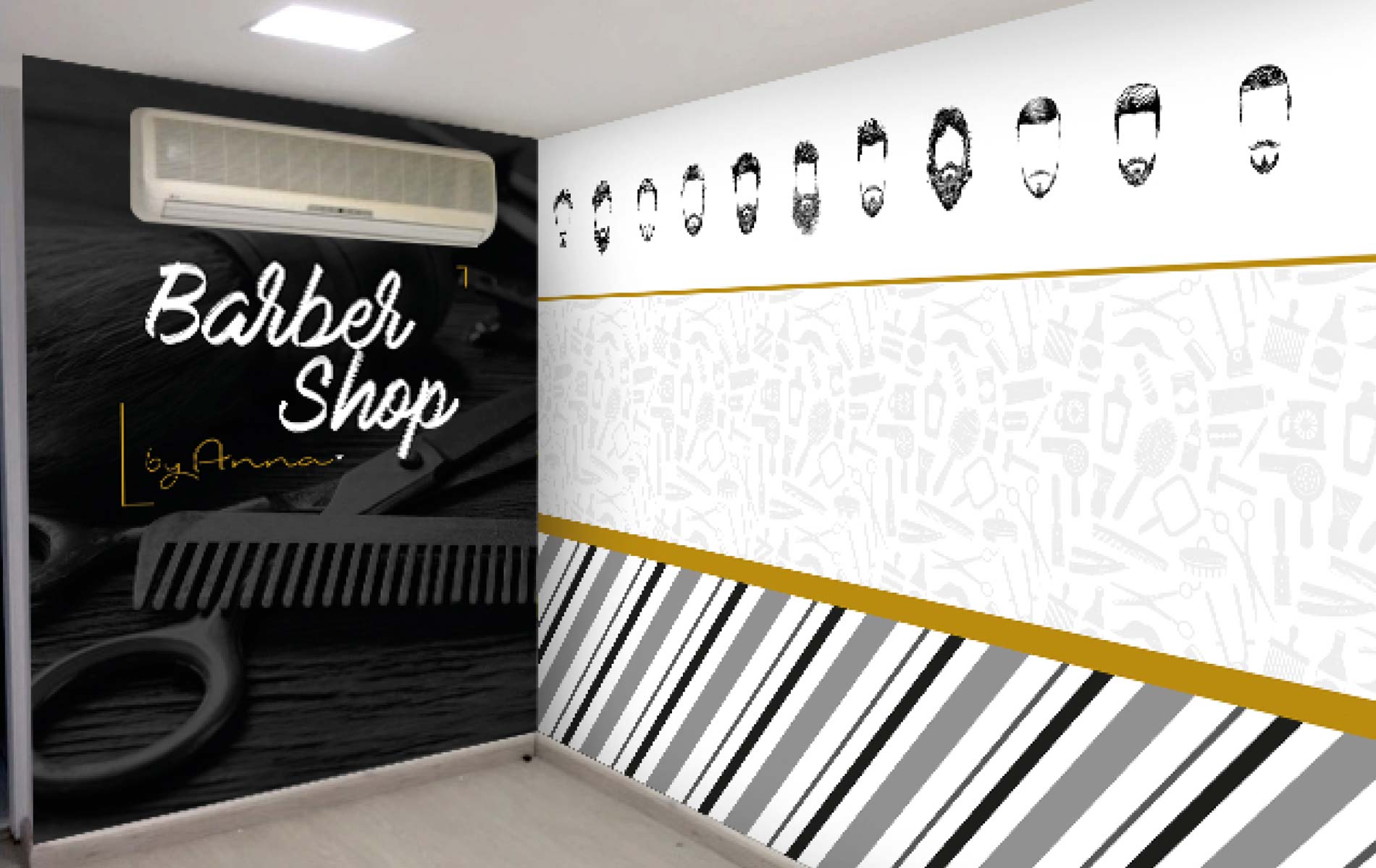 Criação de projeto visual especiais e ambientações para barbearias e studios de beleza.