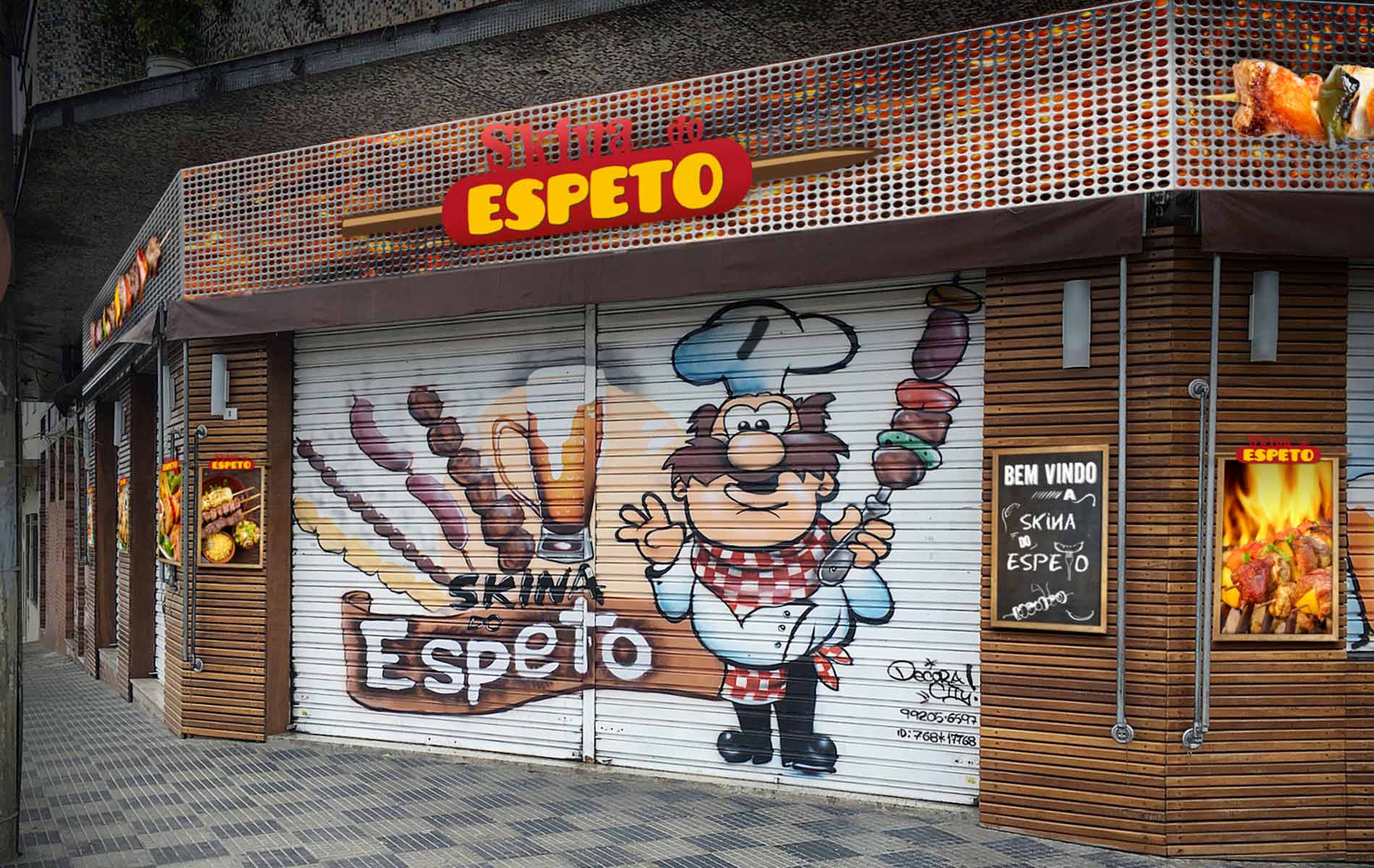 Criação de fachadas fotográficas especiais personalizadas e iluminadas, ambientações, banners, vitrines, faixas, envelopamento e mokups em PS.