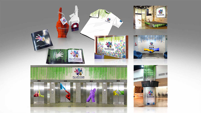 Ambientações corporativas, adesivagem, envelopamento, sinalização, panfletos, displays, camiseta, backdrop, mockups, e muito mais.
