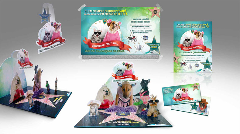 Ação completa e promocão para ponto de venda. Voucher, cartaz, wobbler, display de chão com mockup.