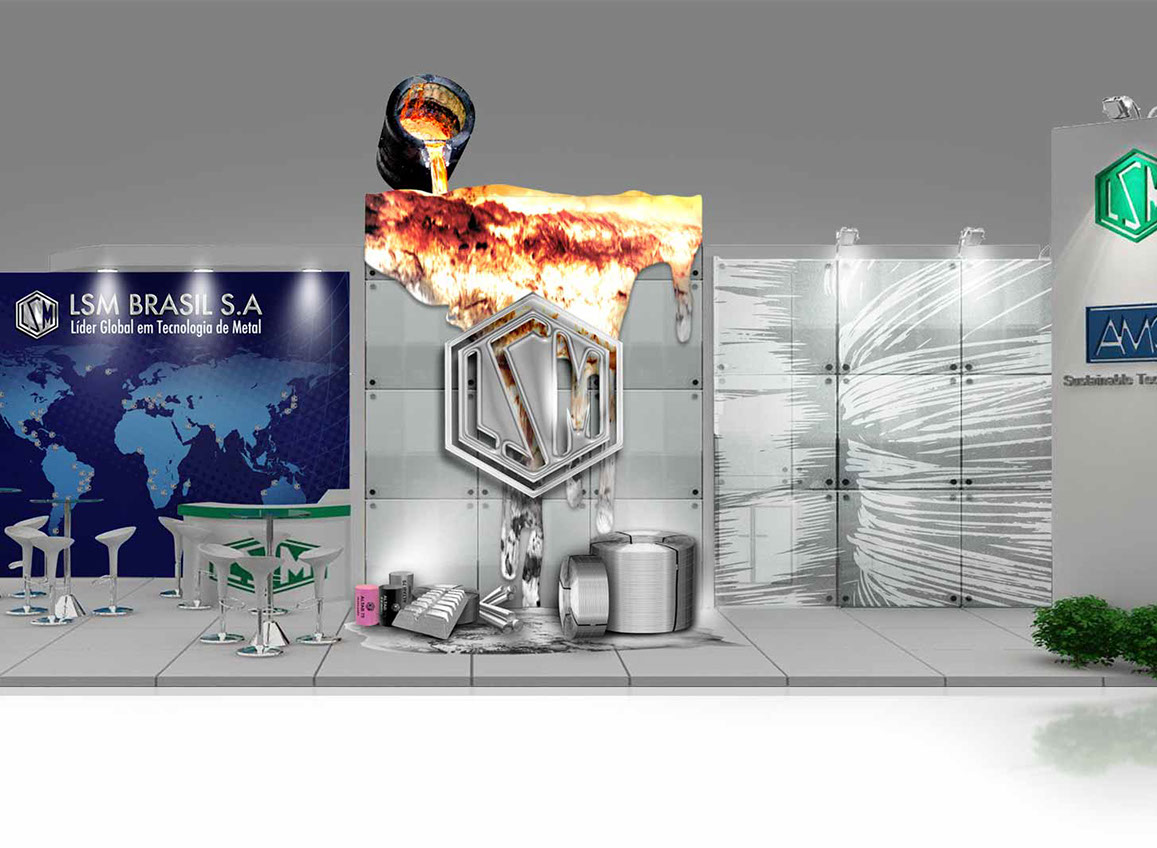 Criação de Comunicação Visual LSM Brasil, com mockups em relevo.