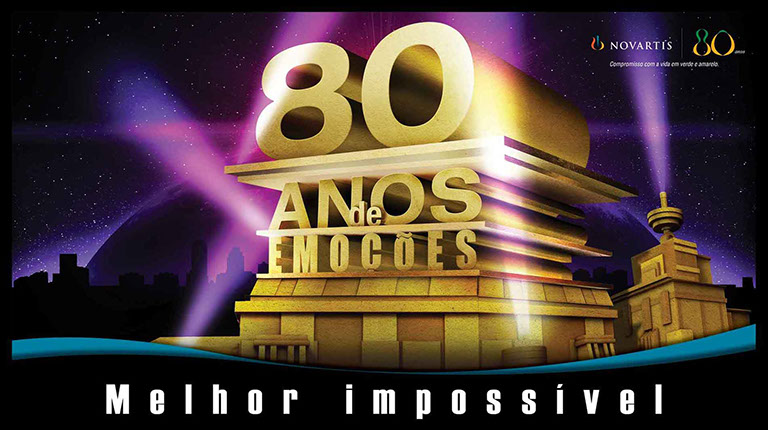 Criação de conceito e comunicação visual para evento de comemoração dos 80 anos do laboratório Novartis.