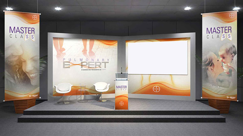 Congresso e Comunicação Visual para evento da Bayer. Backdrop, Púpito, Banners e Template para projetor.