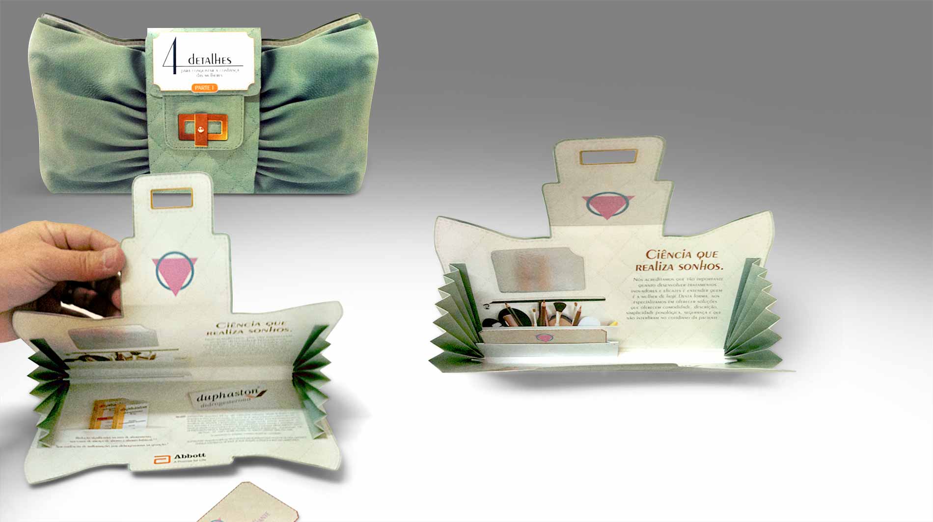 Mkt-Direto | Mala direta de bolsa com porta cartão, criada para Campanha de saúde feminina do laboratórios Abbott.