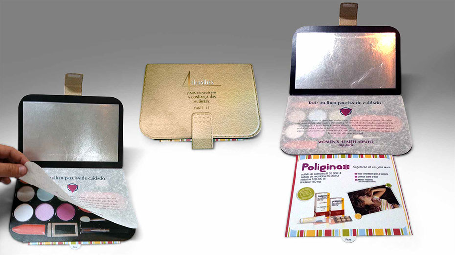 Mkt-Direto | Mala direta de estojo de maquiagem, criada para campanha de saúde feminina do laboratórios Abbott.